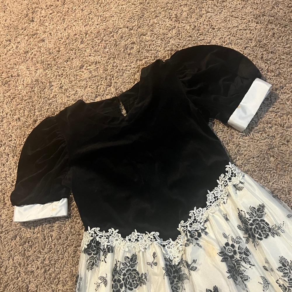 Jazz Kids Vintage 90s Black Velvet Floral Tulle Lace Party Dress Girls Size 7/8